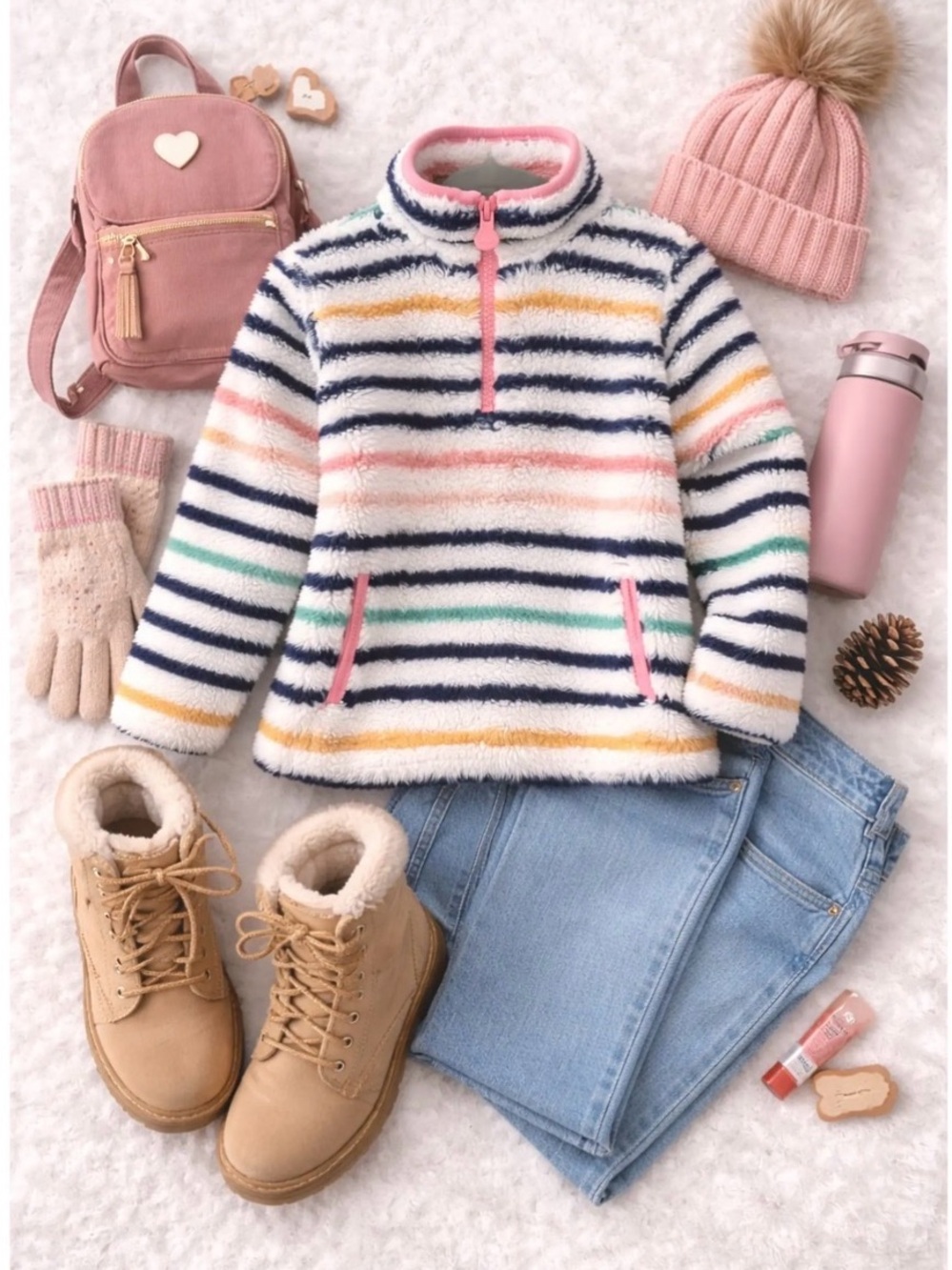 Joules Merridie Striped Half-Zip Fleece with Pink Trim